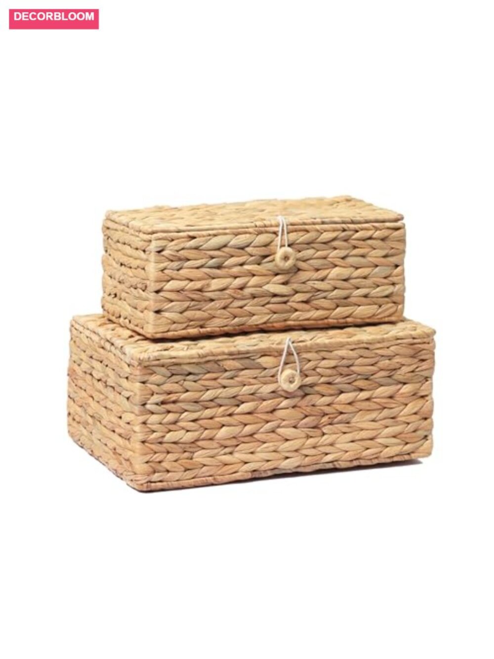 Set of 2 Wicker Storage Baskets with Lid Water Hyacinth Rattan Boho Home